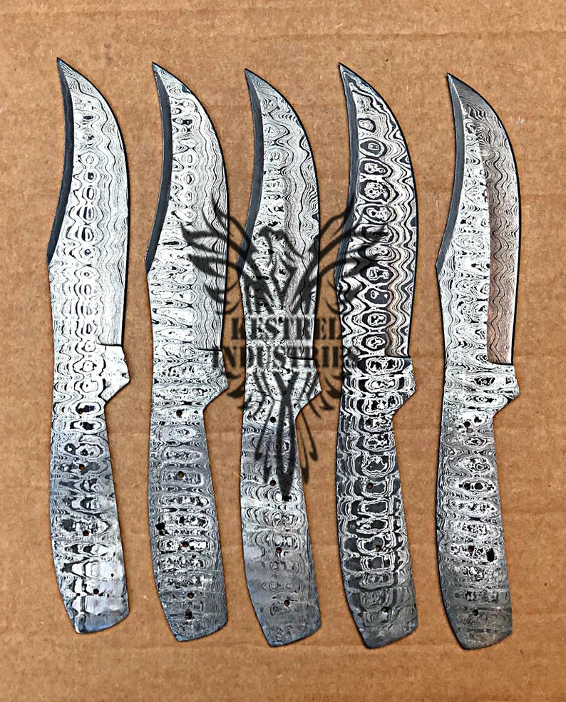 Lot of 5 Custom Handmade Damascus Steel Blank Blade Knife For