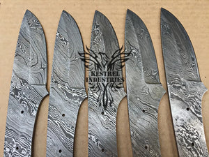 Lot of 5 Damascus Steel Blank Blade Knife For Knife Making Supplies (SU-166)