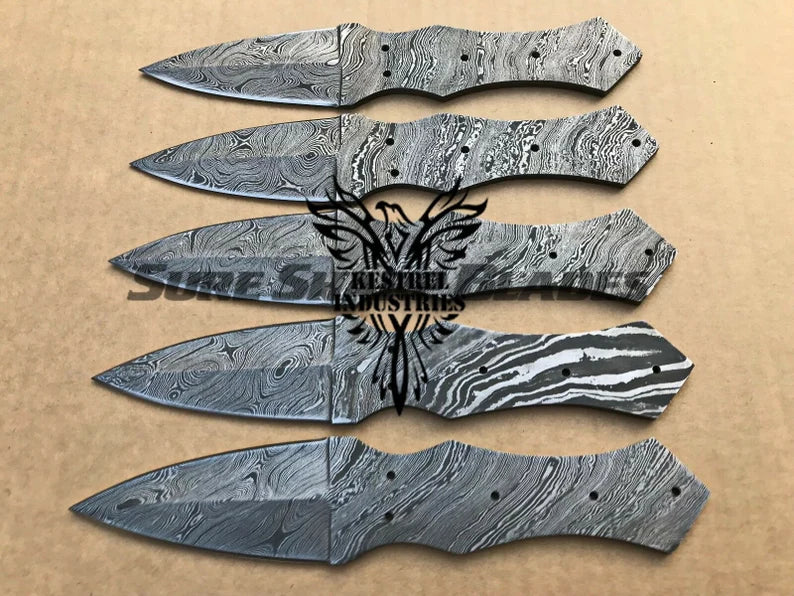 Lot of 5 Damascus Steel Blank Blade Knife For Knife Making Supplies (S –  Kestrel Industries Ltd