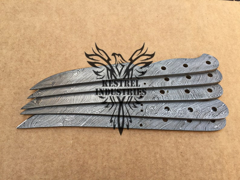 Lot of 5 Custom Handmade Damascus Steel Blank Blade Knife For