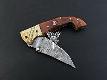 Load image into Gallery viewer, 7.75&quot; Custom Handmade Damascus Pocket Folding Knife, Liner Lock Folding Pocket Knife with Leather Pouch (KFK-103)
