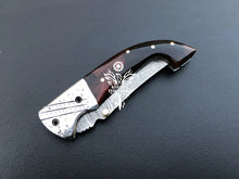 Load image into Gallery viewer, 7.75&quot; Custom Handmade Damascus Pocket Folding Knife, Liner Lock Folding Pocket Knife with Leather Pouch (KFK-113)
