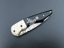 Load image into Gallery viewer, 7&quot; Custom Handmade Damascus Pocket Folding Knife, Liner Lock Folding Pocket Knife with Leather Pouch (KFK-123)
