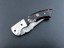 Load image into Gallery viewer, 7&quot; Custom Handmade Damascus Pocket Folding Knife, Liner Lock Folding Pocket Knife with Leather Pouch (KFK-119)
