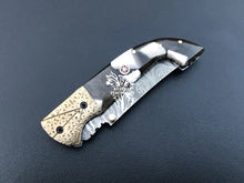 Load image into Gallery viewer, 7.75&quot; Custom Handmade Damascus Pocket Folding Knife, Liner Lock Folding Pocket Knife with Leather Pouch (KFK-114)
