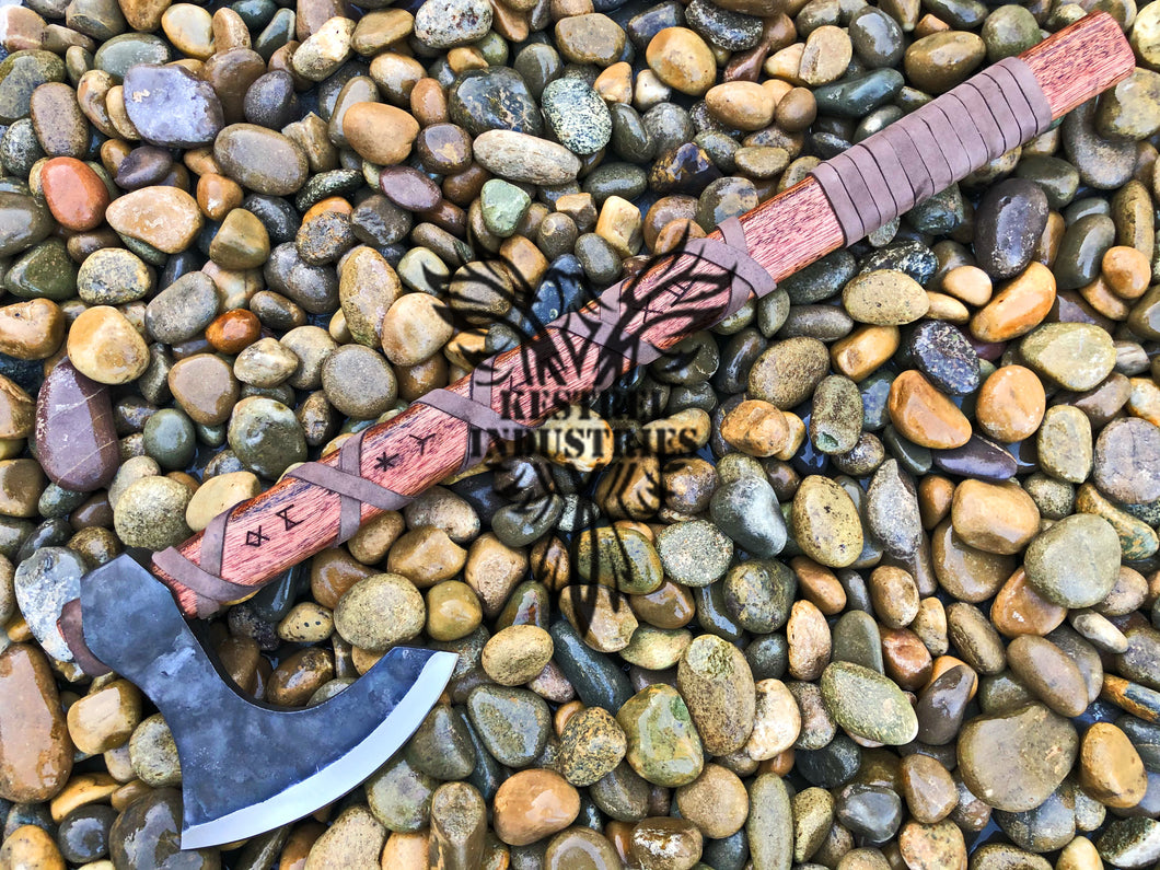 Custom Handmade Carbon Steel Viking Axe with Rose Wood Handle (VA-103)