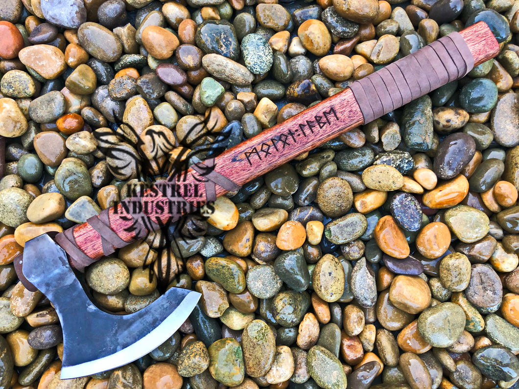 Custom Handmade Carbon Steel Viking Axe with Rose Wood Handle (VA-104)