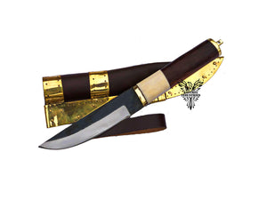 Viking Carbon Steel Hunting/Camping Knife with Leather Scabbard, Norse Pagan Knife (KVK-101)