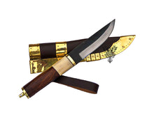 Load image into Gallery viewer, Viking Carbon Steel Hunting/Camping Knife with Leather Scabbard, Norse Pagan Knife (KVK-101)
