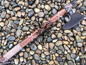 Custom Handmade Carbon Steel Viking Axe with Rose Wood Shaft, Ragnar's Axe (VA-101)